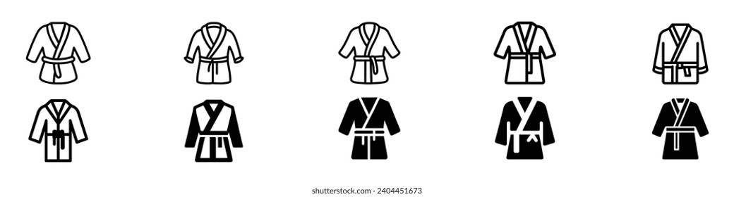 Icono de traje de karate, icono de albornoz. icono de housecoat. Iconos de los cinturones de Karate, Iconos de los cinturones de Karate, icono sencillo de Karate, signo del baño 