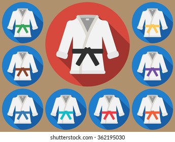 Karate suit icon with long shadow. Vector illustration of a flat.
