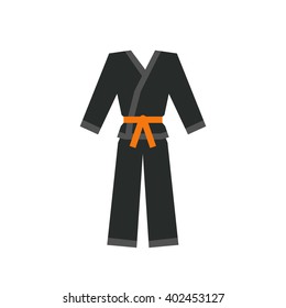 karate suit (kimono) with orange belt icon. vector illustration