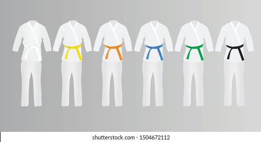 Karate suits and belts set. vector illustration