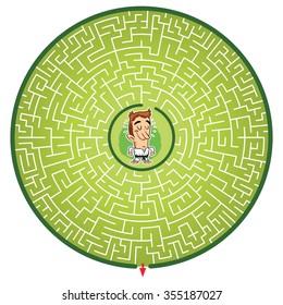 Karate teacher''s Round Maze Game (help the Karate teacher escape the maze - Maze vector puzzle)