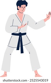 Karate training. Man practice martial art. Color character