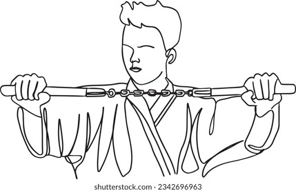 Karate Training: One-Line Nunchucks Exercise Art, Nunchucks Martial Arts: One-Line Drawing of Workout