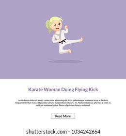 Karate Woman Doing Flying Kick Information