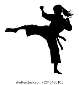 Karate woman fighter silhouette. Vector illustration