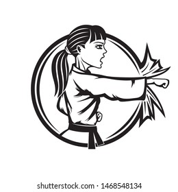 Karate woman sports sign on a white background.