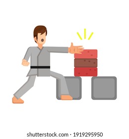 karateka with brick cartoon of vector illustration