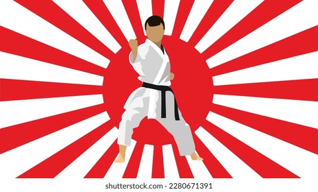 karateka with Japanese flag background-