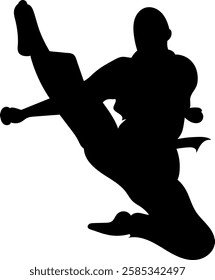 karateka jumping silhouette on white background vector