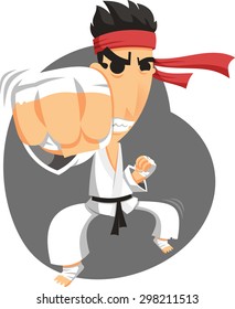 Karateka Karate Fighter, vector illustration cartoon. 