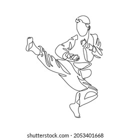 Karateka line drawing vector. Martial arts master, black belt, karate