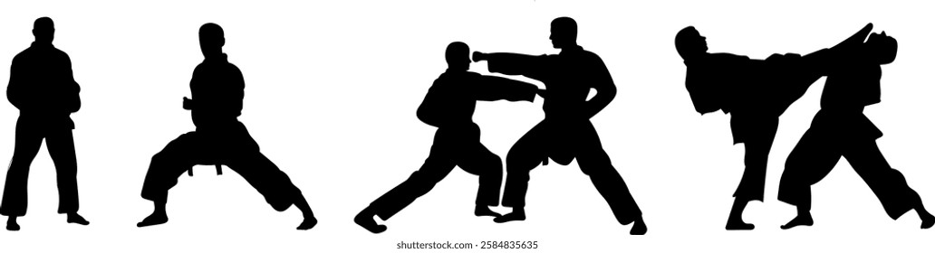 karatekas set silhouette on white background vector