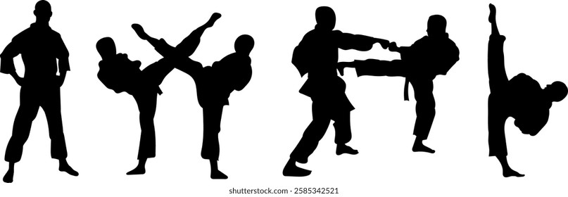 karatekas set silhouette on white background vector