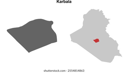 Karbala governorate blank outline map set