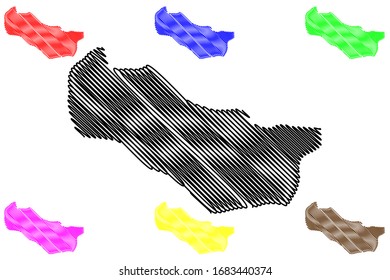 Karbinci Municipality (Republic of North Macedonia, Eastern Statistical Region) map vector illustration, scribble sketch Karbinci map