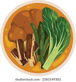 Kare Kare. Filipino Oxtail, Vegetable and Peanut Sauce Stew. Filipino food illustration vector.