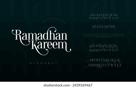 Kareem premium luxury arabic alphabet letters and numbers. Elegant islamic typography ramadan wedding serif font decorative vintage. Creative vector illustration