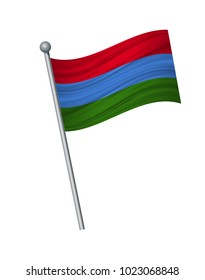 Karelia flag on the flagpole. Official colors and proportion correctly. waving of Karelia flag on flagpole, vector illustration isolate on white background.