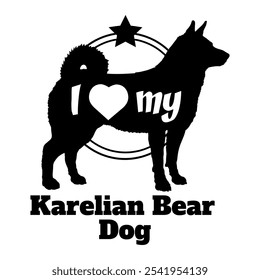 Karelian Bär Hund Silhouette, ich liebe meinen Hund, Hund, Hunderassen, Logo, Vektor, Silhouette, Tier, Illustration, Symbol, Zeichen, schwarz, Haustier,