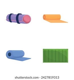 Karemat iconos conjunto vector de dibujos animados. Varios karemat de colores para el entrenamiento deportivo. Equipamiento deportivo y turístico