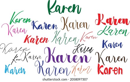 Karen. Baby Girl Name In Multiple Font Styles Typography Text