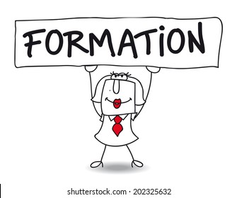 Karen holds a panel on which there wrote FORMATION