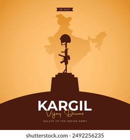 Kargil Vijay Diwas Post and Greeting Card. 26 July - Kargil Victory Day Celebration with Text and Memorial Vector Illustration