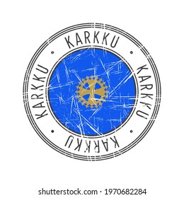 Karkku city, Finland. Grunge postal rubber stamp over white background
