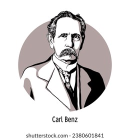 Karl Benz - German engineer, inventor of the world's first automobile. Vector illustration drawn by hand.