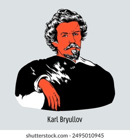 Karl Bryullov was a Russian painter and draftsman, one of the main artists of late Russian classicism, the author of monumental historical paintings, portraitist and genre painter. Vector illustration