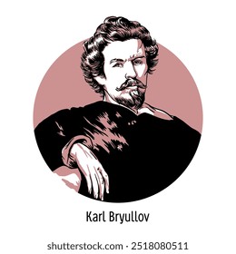 Karl Bryullov foi um pintor e desenhista russo, o mais famoso representante da dinastia artística de Bryullov, um dos principais artistas do classicismo russo tardio. Ilustração de vetor desenhada à mão