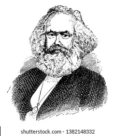 Karl Marx, 1818-1883, he was a German philosopher, economist, political theorist, sociologist, journalist and revolutionary socialist, vintage line drawing or engraving illustration