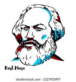 Karl Marx engraved vector portrait with ink contours. German philosopher, economist, historian, sociologist, political theorist, journalist and socialist revolutionary.