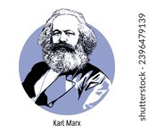 Karl Marx was a German philosopher, sociologist, economist, writer, poet, political journalist, linguist, public figure, historian. Hand drawn vector illustration