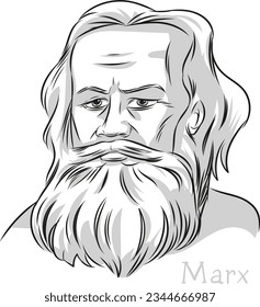 arte de la línea dibujada por la mano del filósofo de karl marx Ilustración