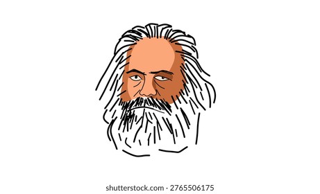 Karl Marx Portrait, flat vector illustration