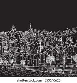 Karlovy Vary, Carlsbad, the famous spa city, Czech Republic, vector sketch hand drawn collection, world known for its mineral springs and resort. Tourists & travel, popular streets and routes.