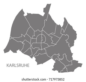 Karlsruhe city map with boroughs grey illustration silhouette shape