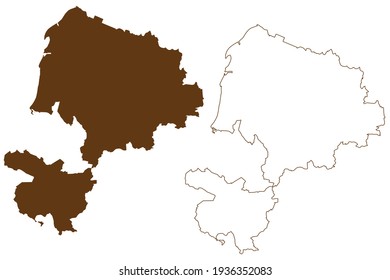 Karlsruhe district (Federal Republic of Germany, rural district, Baden-Wurttemberg State) map vector illustration, scribble sketch Karlsruhe map
