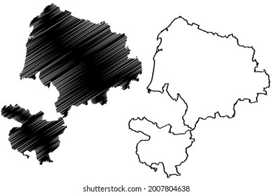 Karlsruhe district (Federal Republic of Germany, rural district, Baden-Wurttemberg State) map vector illustration, scribble sketch Karlsruhe map