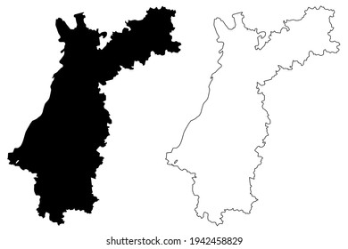 Karlsruhe region (Federal Republic of Germany, Baden-Wurttemberg State) map vector illustration, scribble sketch Karlsruhe map
