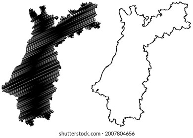 Karlsruhe region (Federal Republic of Germany, Baden-Wurttemberg State) map vector illustration, scribble sketch Karlsruhe map