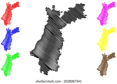 Karlsruhe region (Federal Republic of Germany, Baden-Wurttemberg State) map vector illustration, scribble sketch Karlsruhe map