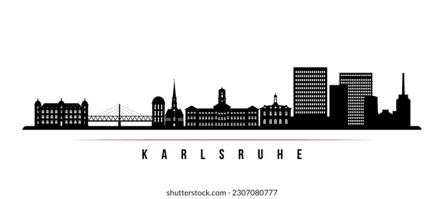 Karlsruhe skyline horizontal banner. Black and white silhouette of Karlsruhe, Germany. Vector template for your design. 