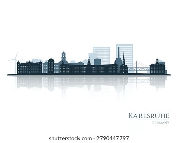 Karlsruhe skyline silhouette with reflection. Landscape Karlsruhe, Germany. Vector illustration.