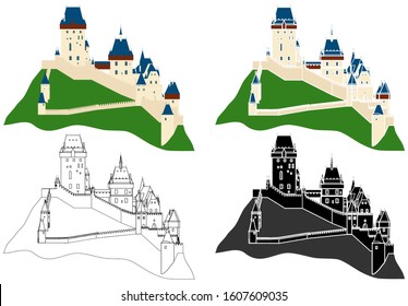 Karlstein castle colored and outline.