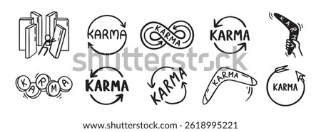 Karma arrows and karma concept doodle hand drawn icon social media. Outline drawing karma line clipart symbol. Vector illustration