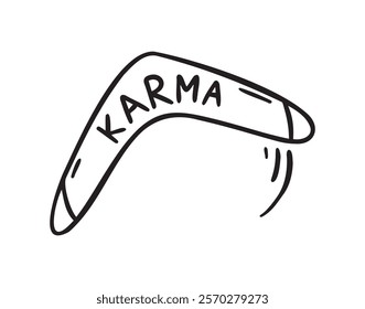 Karma boomerang and karma concept doodle hand drawn icon social media. Outline drawing karma line clipart symbol. Vector illustration