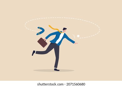 Karma Boomerang, Sin Or Consequence Of Evil Action Return To Himself, Disaster And Responsibility Concept, Businessman Throw Boomerang And It Return To Hurt Himself.