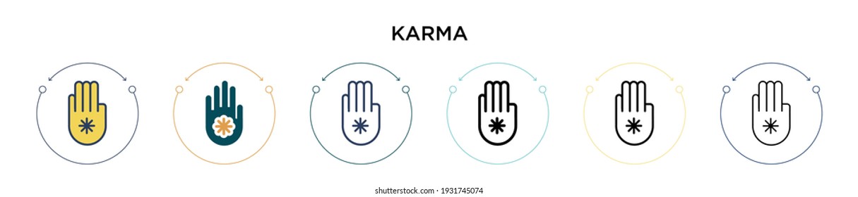 Karma icon in filled, thin line, outline and stroke style. Vector illustration of two colored and black karma vector icons designs can be used for mobile, ui, web